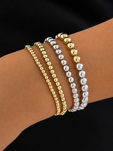 Luxury Gold Silver Precious Metal Alloy Beaded Bracelet <b>Set</b> for Women Trendy Stackable Elastic Ball Chain Fashion Jewelry Gift - Product Image 1