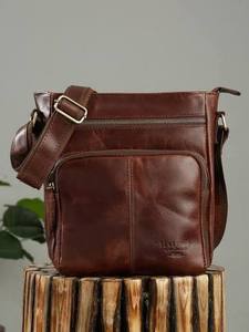 Leatherman Genuine <b>Leather</b> Cross Body Satchel <b>Bag</b> <b>Soft</b> Two Polyester Classic Style Unisex Daily Use Durable Zip Closure Brown - Product Image 3