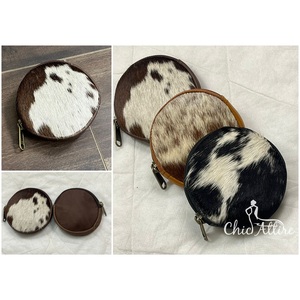 Top Quality Cowhide Leather Coin Purse Stylish Clutch Wallet Purse Round Shaped Leather Western Style Unisex Clutch Coin Clutch - Product Image 1