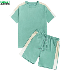 Ensemble de shorts décontractés pour homme, vert uni, col rond, respirant, séchage rapide, vêtements de sport, 100% coton, tenue d'été - Product Image 1