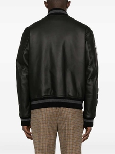 Blouson universitaire réversible Off-White pour homme en PU noir avec patchs lettres brodés, col rabattable, style urbain - Product Image 2