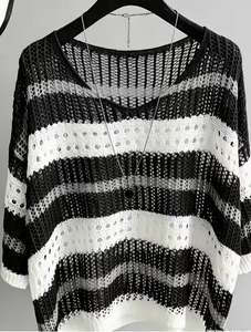 Plus Size Women's <b>Patchwork</b> Anti-Wrinkle O-Neck Pullover Short Sleeve 100% Cotton Casual Summer Knit Tee 380g Digital Printed - Product Image 1