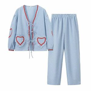 Vietnam Factory Custom Women Cotton Blend Spring Summer Collection OEM ODM Private Label Long Sleeve <b>Pants</b> Suit Sleepwear - Product Image 5