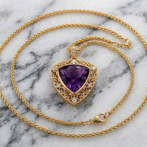 Wholesale 925 Sterling <b>Silver</b> 18K Gold Plated Blue Amethyst Necklace 16 Inch 10g 10mm Trillion Cut Trendy Jewelry Factory Price - Product Image 1