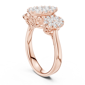 Anillo de cóctel llamativo de oro rosa con tres piedras de diamantes cultivados en laboratorio, engaste pavé, joyería fina para mujer - Product Image 2