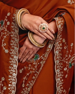 KV Women's Embroidered, Embellished Bollywood Georgette <b>Saree</b> With Unstitched Blouse (<b>Orange</b>) - Product Image 4
