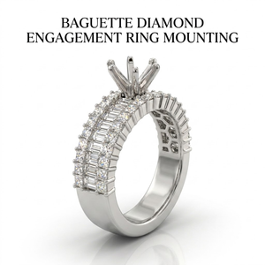Bague semi-montée unique à triple rangée en or blanc 18 carats avec diamants taille baguette et taille princesse, sertissage invisible pour fiançailles, support OEM/ODM - Product Image 1