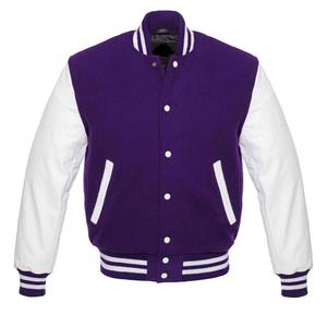 <b>Purple</b> White Coated Varsity Jacket Unisex Wool Polyester Preppy Style Crew Neck Regular Sleeve Spring Camouflage Zipper Front - Product Image 1