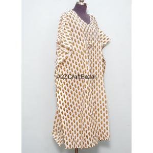 Kaftan pour femme, robe longue ample en coton 100% respirant et écologique, imprimé artisanal, avec ceinture simple, pour un usage quotidien - Product Image 4