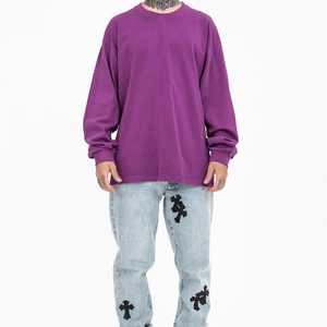 T-shirt Homme Manches Longues Effet Vieilli Coupe Boxy Délavé à l'Acide 100% Coton Col Montant Manches Longues - Product Image 4