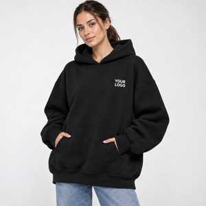 Sudadera con Capucha Extra Grande para Mujer, Sudadera de Forro Polar Negro con Estampado de Logotipo en la Parte Delantera, Manga Larga, Ropa Casual de Otoño - Product Image 4
