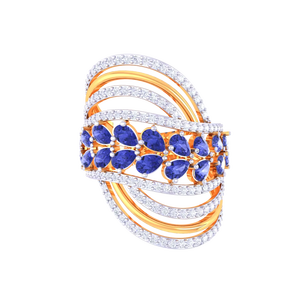 Bague en or de luxe multi-couches avec saphir bleu en forme de poire pour les bijoux de mariage et de fête pour femmes - Product Image 5