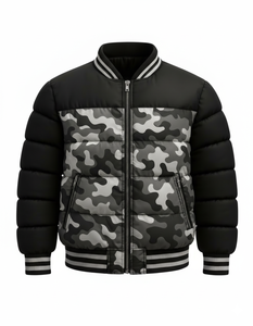 Blouson Bomber matelassé imperméable écologique noir et gris pour homme, col montant, fermeture éclair, bordure côtelée, doublure en coton – Vente en gros - Product Image 1