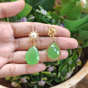 Chryso Chalcedony Teardrop Gemstone <b>Pearl</b> Drop <b>Earring</b> with Tiny CZ 18k Gold Plated Women's Fashion Jewelry Floral Stud <b>Earring</b> - Product Image 6