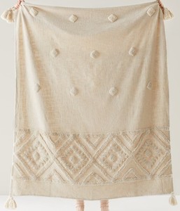 Manta de Algodón 100% con Borlas, Hecha a Mano, Estilo Boho, Decorativa y Texturizada para Sofá - Product Image 1