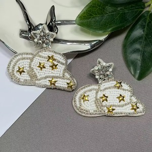 SHOW Luxury Beaded Embroidery Earrings Rhinestone <b>Decor</b> Beaded Leaf Drop Earrings From India Handmade Earring for Women and Girl - Product Image 5