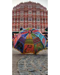 Sombrilla de Jardín Recta, Manual, Hecha a Mano, de Tela de Algodón, para Bodas, Patio Exterior, con Bordado Rajastaní - Product Image 4