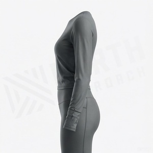 Ensemble de yoga 2 pièces pour femme, haut court à manches longues, taille haute, vêtements de sport sans couture - Product Image 3