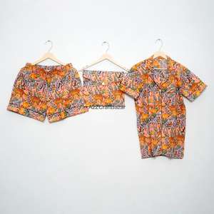 Ensemble de pyjama court élégant pour femme, imprimé floral, col en V, 100% coton pur, respirant, doux, fermeture à cordon, été - Product Image 4