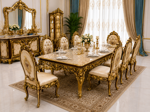 Stylish <b>Wooden</b> Carved Rococo <b>Dining</b> <b>Table</b> Set Rococo <b>Dining</b> Room Furniture for Villas & Mansions OEM Manufacturer & Exporter - Product Image 1