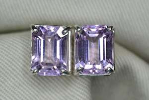 Certified Natural Kunzite Earrings Sterling <b>Silver</b> <b>Studs</b> Real Gemstone Princess Asscher Cut Jewelry Gift For Her - Product Image 6