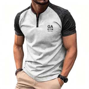 GYM ACTIVE <b>Raglan</b> <b>Sleeve</b> Casual <b>T</b>-<b>Shirt</b> Slim Fit Breathable Knitted Summer Men's Casual Golf for <b>T</b>-<b>Shirts</b> Washed Stand Collar - Product Image 1