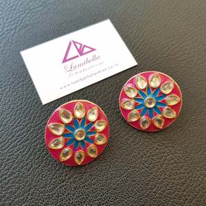 Kundan Pink Stone Stud Earrings-18K Gold Plated Trendy Jewelry - Product Image 1