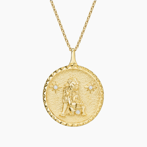 Collier pendentif en diamant avec médaille zodiacale Lion - Product Image 1