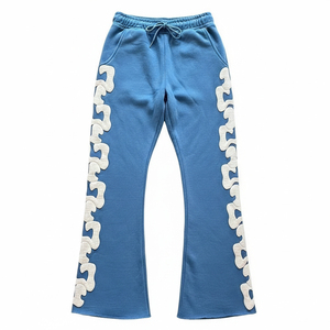 Pantalon de survêtement large pour homme, personnalisé, avec imprimé géométrique et lettres, taille mi-haute avec cordon de serrage, décontracté, 100 % polyester - Product Image 5