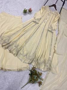 TENNECY Lanza un Nuevo y Hermoso Choli de Georgette con Bordado de Lentejuelas y Espejos Reales, Estilo Fiesta, Largo hasta el Tobillo, para Bodas y Otras Ocasiones - Product Image 4