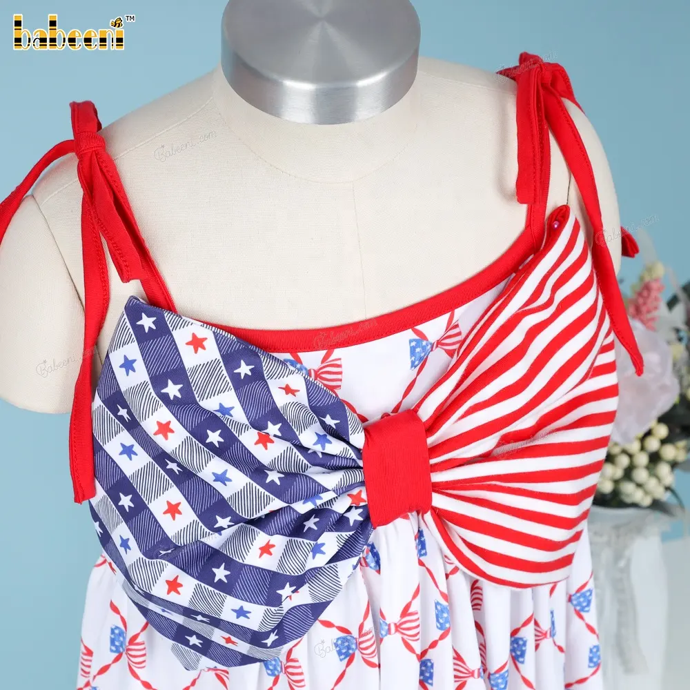 Girl Dress With Big Bow In Front OEM ODM girls clothing sets customized hand made wholesale manufacturer - DR3926