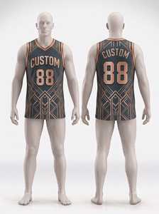 Maillot de basket-ball imprimé sur mesure pour hommes, sans manches, col en V, motif géométrique, respirant, en polyester, vêtements de sport, uniforme pour adultes - Product Image 1