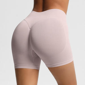 Shorts de Yoga de Cintura Alta con Control de Abdomen, Duraderos, Sin Costuras, Color Sólido, Spandex/Nylon Elástico, Transpirable, de Secado Rápido, para Fitness - Product Image 4