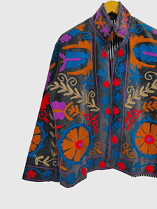 Veste à col mandarin brodée à la main avec des motifs floraux, manches longues, en velours, taille plus pour femmes, style Prairie Chic, vêtements d'automne - Product Image 3