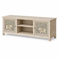 Meuble TV de Luxe Traditionnel Européen en Bois de Mangue de Qualité Supérieure, Écologique, Sculpté à la Main avec Motif Éléphant, Style Ferme pour Hôtel