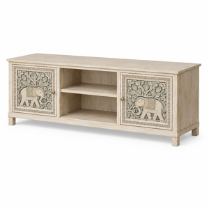 Best Quality Luxury Traditional European Mango Wood <b>TV</b> <b>Stand</b> Cabinet Eco-Friendly Hand Carved Elephant Design Farmhouse Hotel - Product Image 2