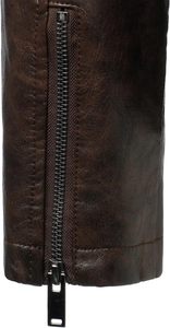 <b>Men</b> Brown PU <b>Leather</b> Moto Biker <b>Jacket</b> Zipper Front Turn-down Collar Slim Fit Regular Sleeve Solid Color Autumn Style - Product Image 4