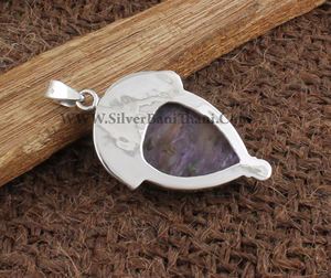 Colgante de Charoita Natural Rusa, Plata de Ley 925, Engaste de Platino, Estilo Vintage, Collar con Gema Púrpura - Product Image 5