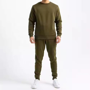 Ensemble de survêtement blanc uni à col rond et pantalon à cordon de serrage pour homme – Idéal pour la course, la gym, l'hiver et le style décontracté urbain - Product Image 1