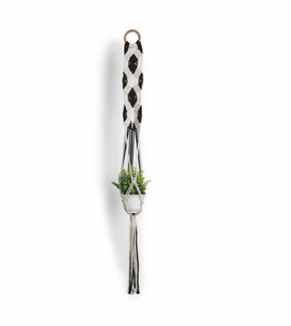 Colgador de Macramé Rectangular Blanco y Negro para Plantas, Hecho a Mano con Cuerda de Algodón Resistente, Soporte para Macetas Colgantes, Decoración Bohemia para Interiores - Product Image 1