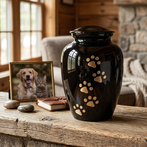 Black Metal <b>Pet</b> Urn Cremation <b>Keepsake</b> Urn Paw Print <b>Ashes</b> Memorial Container European Style - Product Image 5