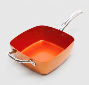Trendy Square Metal Sauce <b>Pans</b> With Metal <b>Handles</b> Premium Copper Finished Kitchen Cookware For Home Hotel And Restaurant Use - Product Image 1