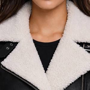 Chaqueta de Motociclista de Cuero Negro con Forro de Piel Sintética, Cierre de Cremallera, Estilo Motero para Invierno, Chaqueta para Mujer - Product Image 6