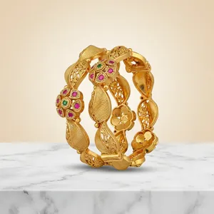 Pulseras Tradicionales del Sur de la India para Mujer, Venta al por Mayor, Chapadas en Rodio, 100% Latón, Kada Nupcial, Joyería Étnica India para Bodas - Product Image 6