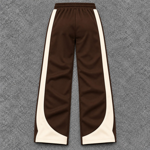 Pantalon large marron pour femme, style streetwear, coupe ample, avec bande latérale blanche, imprimé graffiti, cordon de serrage, taille mi-haute - Product Image 2