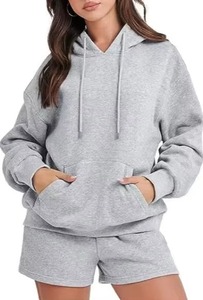 Conjunto de Sudadera con Capucha Extra Grande para Mujer, Color Naranja Sólido, Felpa de Algodón, Ropa Casual de Otoño - Product Image 6