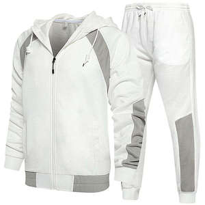 Survêtement en polyester épais pour homme – Ensemble de jogging blanc à capuche avec cordon de serrage, manches longues et poches latérales, tenue décontractée d'automne - Product Image 1