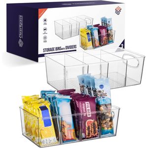 <b>Plastic</b> Pantry <b>Storage</b> <b>Bins</b> with Removable Dividers Fridge Organizer for Kitchen Organization - Product Image 1