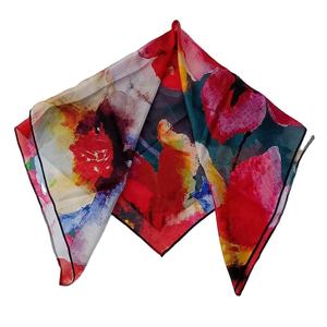 Bufanda cuadrada de lino y algodón 100% para mujer, diseño innovador con estampado Digital Floral abstracto, suministro Bk extremadamente suave - Product Image 5