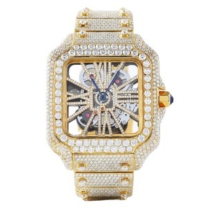 Reloj Mecánico Cuadrado de Lujo en Oro Amarillo con Brazalete con Incrustaciones de Diamantes, Esfera Analógica, Cierre Plegable para Hombre - Product Image 5